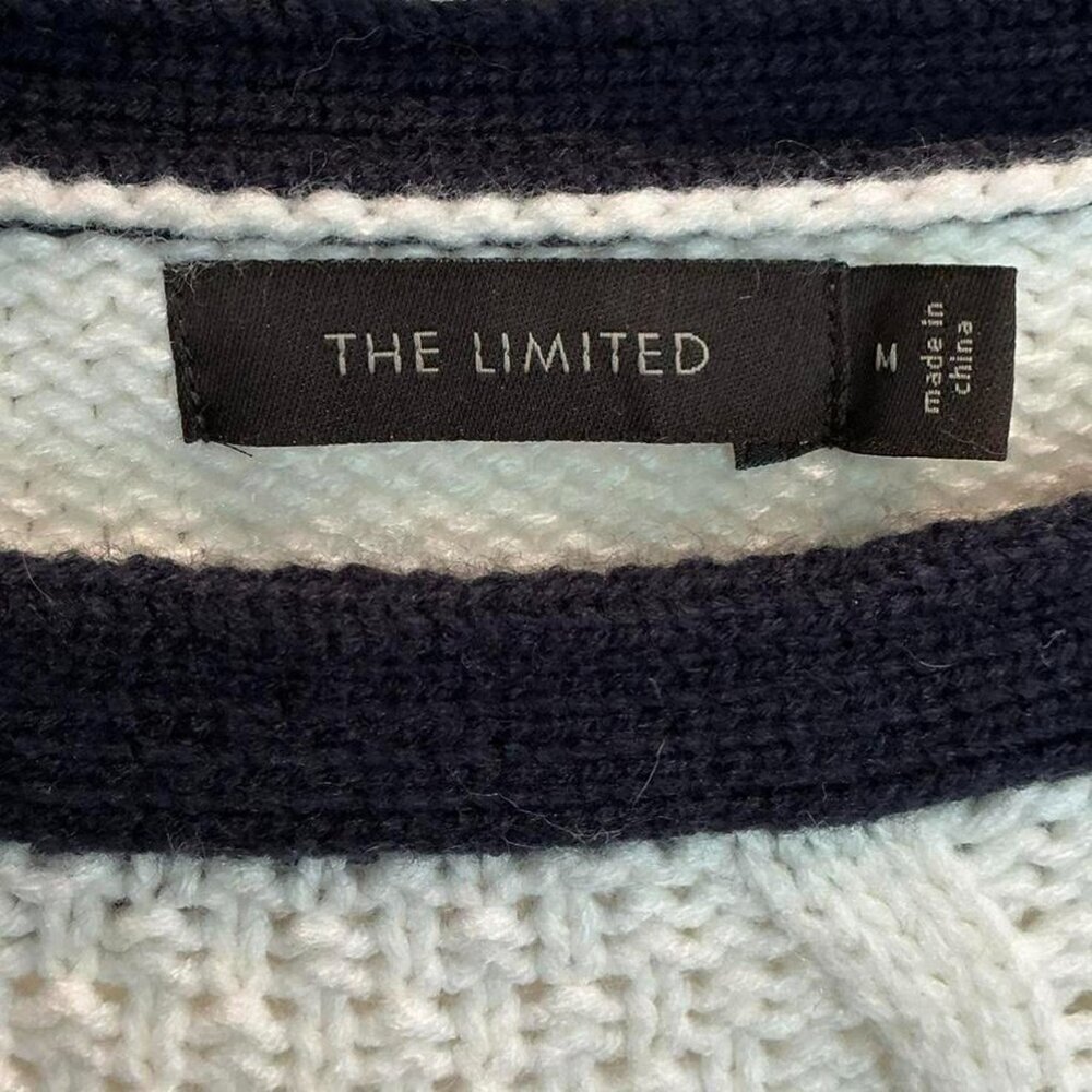 The Limited Women’s Navy blue and white striped cable knit‎ sweater with buttons - Picture 2 of 4